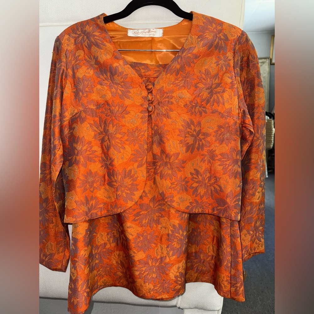 Vintage orange floral skirt and top suit (Saks Fifth Avenue) matching set